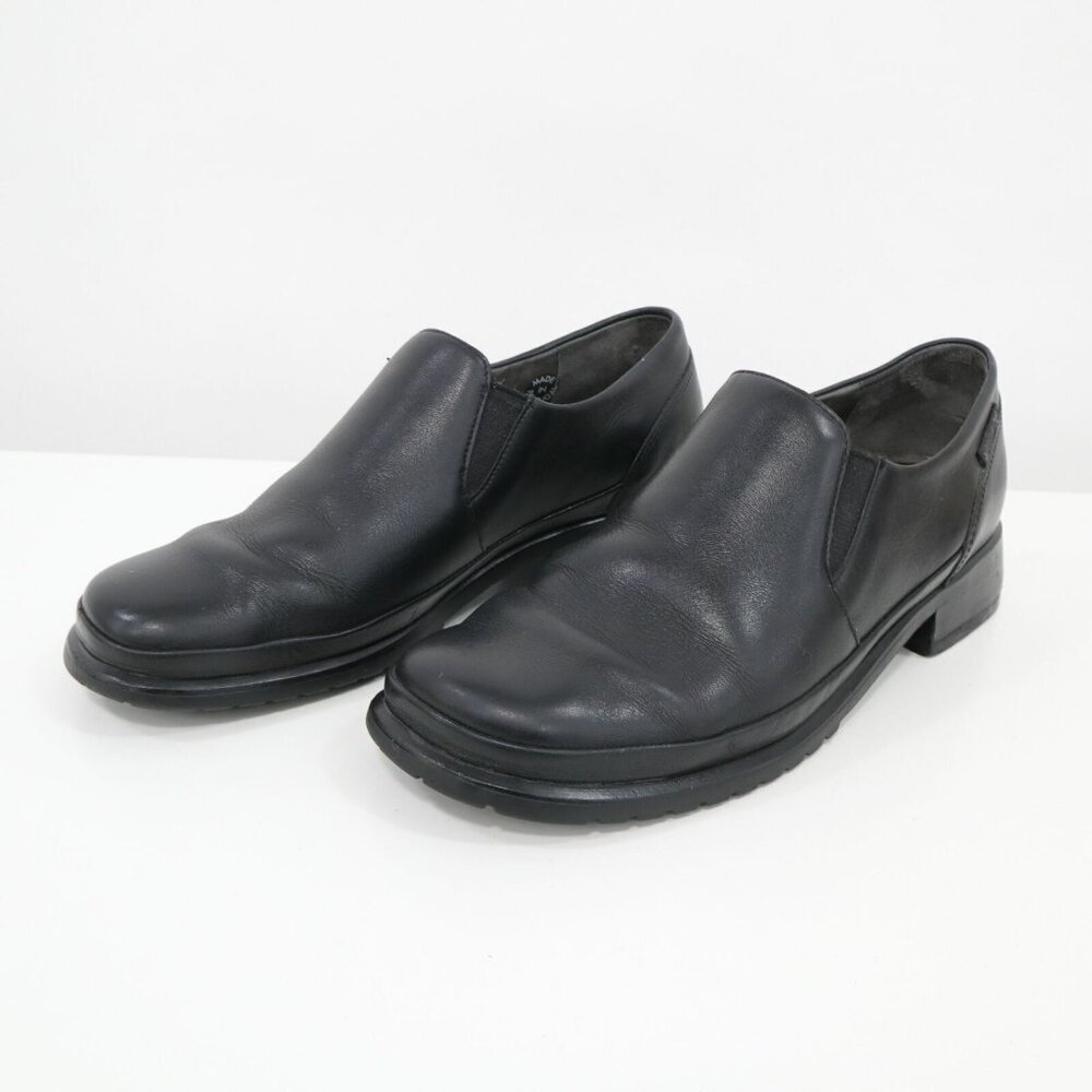Mephisto Black Leather Slip-On Flats